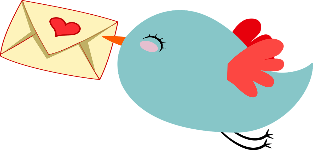 手紙を持って笑顔で飛んでいる鳥